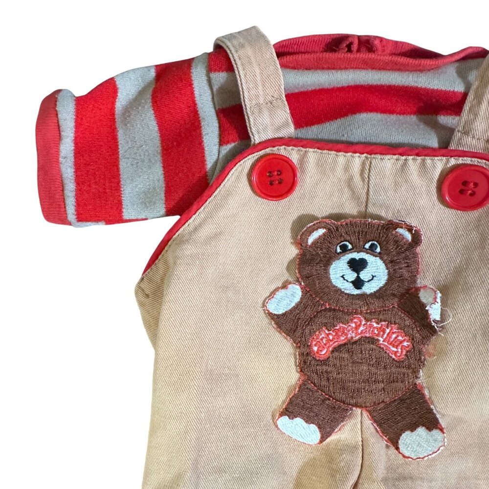 Vintage 1983 Cabbage Patch Kids Beige Overalls With Red Striped Tee Bear Patch D - Picture 5 of 11